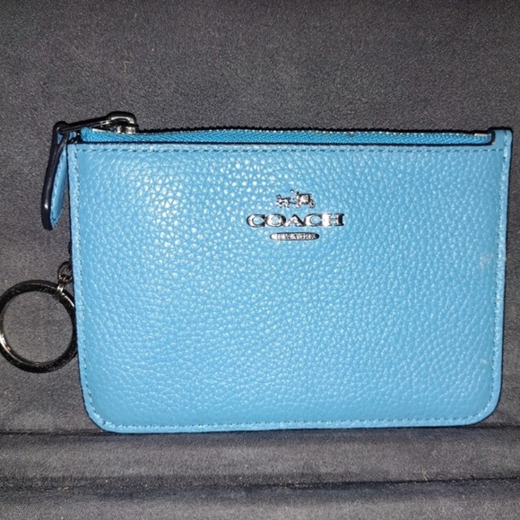 Coach Blue Leather Wristlet  NWT key chain attached - Picture 1 of 4
